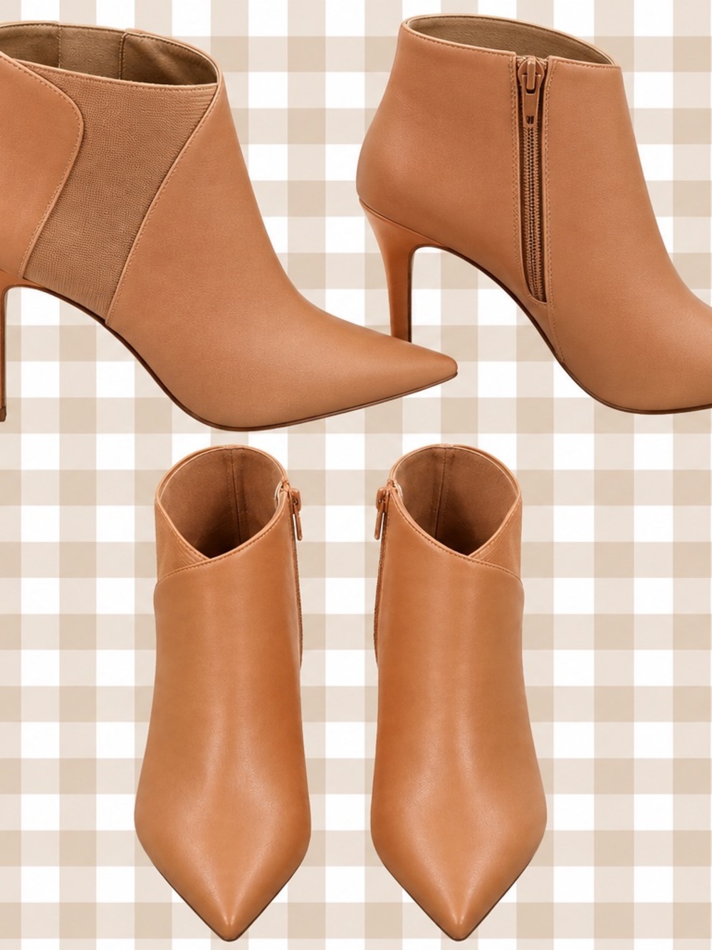 XOXO Tan Pointed-Toe Ankle Booties with Side Zip